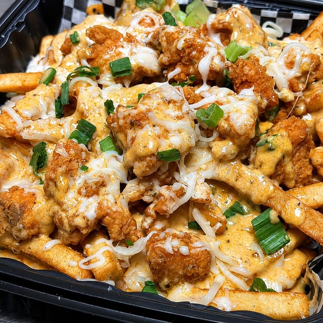 Cajun Salmon Alfredo Fries.